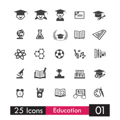 Set of 25 icons education and learning grey icon 001