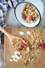granola on wooden board