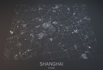 Cartina Shanghai, vista satellitare, sezione 3d, Cina