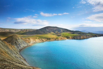 Sea harbor with blue water