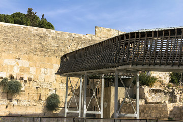 Rickety wooden bridge - the only one way to the Temple Mount for Jews and Christians