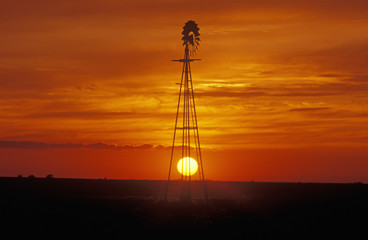 Windmill at sunset in Forgan, OK