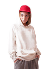Teenager in a red cap and sportswear