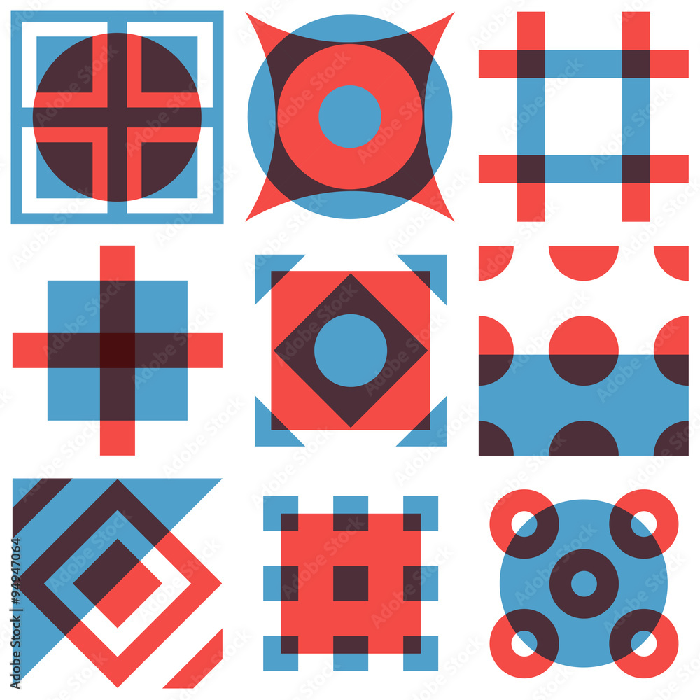 Poster geometric shapes patterns set