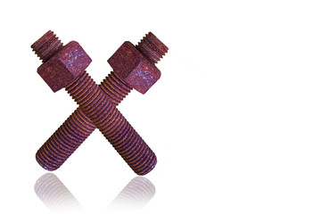 Concepts of ban use rusty screw-nut on isolated white background