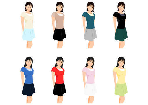 後ろで手を組むスカートの女性 バリエーション Stock Illustration Adobe Stock