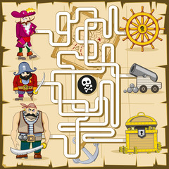 Maze with pirates. Vector game for kids