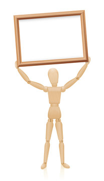 Mannequin holding up a board. Illustration over white background.