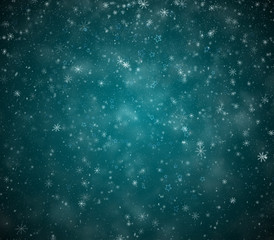 Winter Christmas background, falling snowflakes and stars