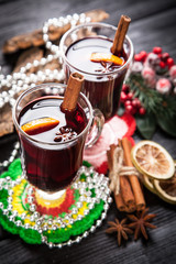 Mulled wine with cinnamon and orange
