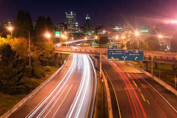 Fototapeta na wymiar Interstate 5 Travels North Through Portland Oregon Downtown City