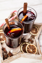 Mulled wine with cinnamon and orange