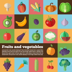Organic food concept vector background. Fruits and Vegetables back. Vector illustration of dietary products. Used for print and web design.