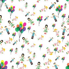 Seamless pattern happy family with balloons .