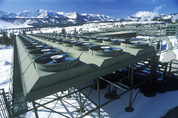 Hot water to electric power at the Geothermal Power Plant at Mammoth-Pacific, CA