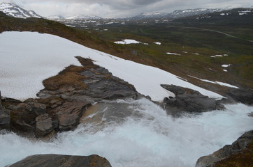 Large waterfall in Laktajakka valley, subarctic Lapland, Sweden