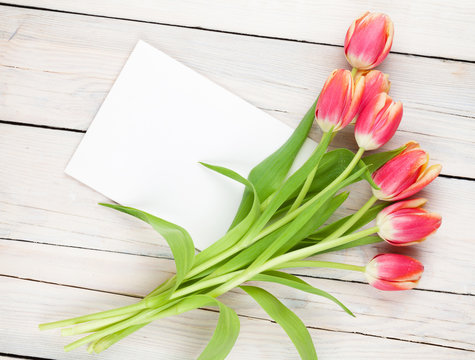 Colorful tulips and greeting card