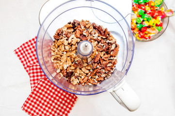 Walnuts in mixer