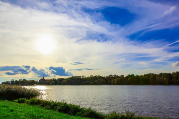Landscape with Colorful Trees near Lake