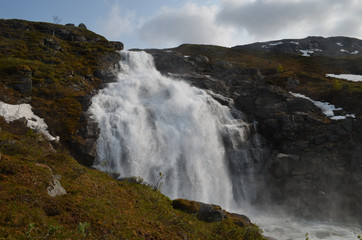 Large waterfall in subarctic Swedish mountains