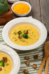 Broccoli Cheddar Soup. Selective focus.