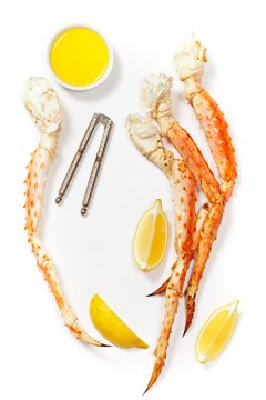 Crab Legs on white background. Selective focus.