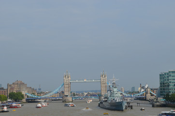 River Thames with boats and tower bridge, London