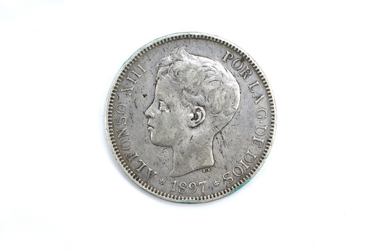 5 pesetas, un duro, Alfonso XIII, silver