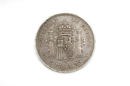 reverse of a coin of 5 pesetas, hard, finalnes nineteenth centur