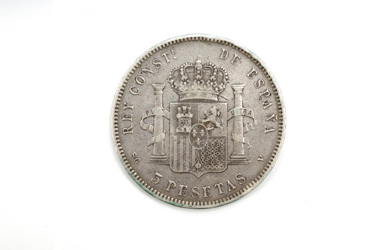 reverse of a coin of 5 pesetas, hard, finalnes nineteenth centur