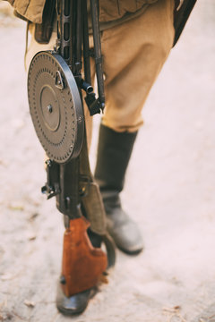 Detail of soviet russian military ammunition - machine gun of Wo