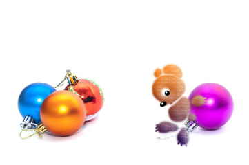 Little bear pushing a decoration ball