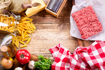 ingredients for pasta with meat sauce