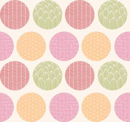 Seamless pattern with ornamental circles and line drawings