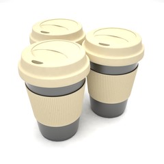 Three paper coffee cups