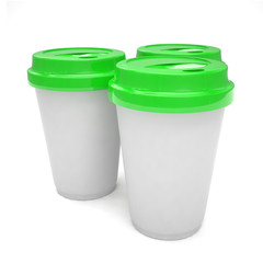 Three paper coffee cups