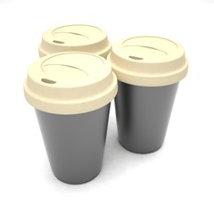 Three paper coffee cups