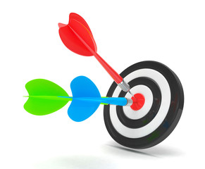 Three multicolor arrows darts in center.