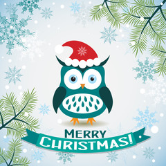 Template Christmas greeting card with a owl, vector