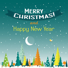Fototapeta premium Template Christmas greeting card with a tree, vector