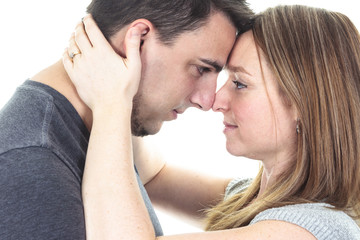 A Cute couple on studio white background