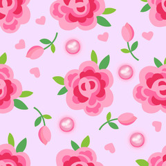 Pink roses & pearls seamless background