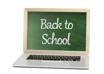 Laptop with chalkboard, back to school, online education concept