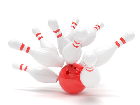 Bowling ball and skittles isolated