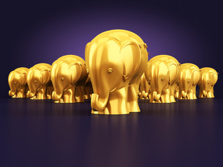 many gold statue of an elephants