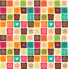 Seamless patterns with colorful squares and snowflakes