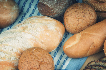 Bakery products on a tablecloth 