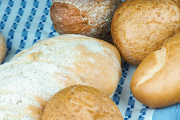 Bakery products on a tablecloth