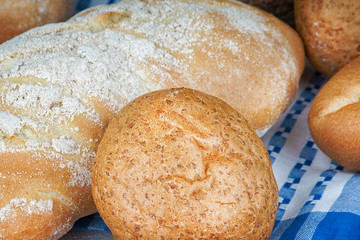 Bakery products on a tablecloth