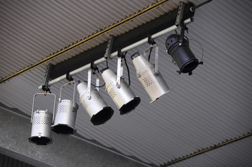 Silver Lighting Canisters on Ceiling Stage